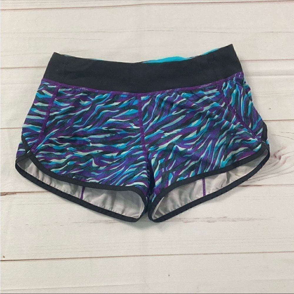 Ivivva By Lululemon Speedy Shorts Black, Blue & Purple Zebra Print